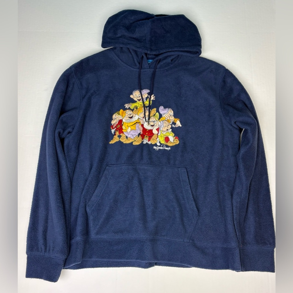 Disney 7 Dwarfs Women's Large Sweatshirt Hoodie Navy Blue Fleece Embroidered